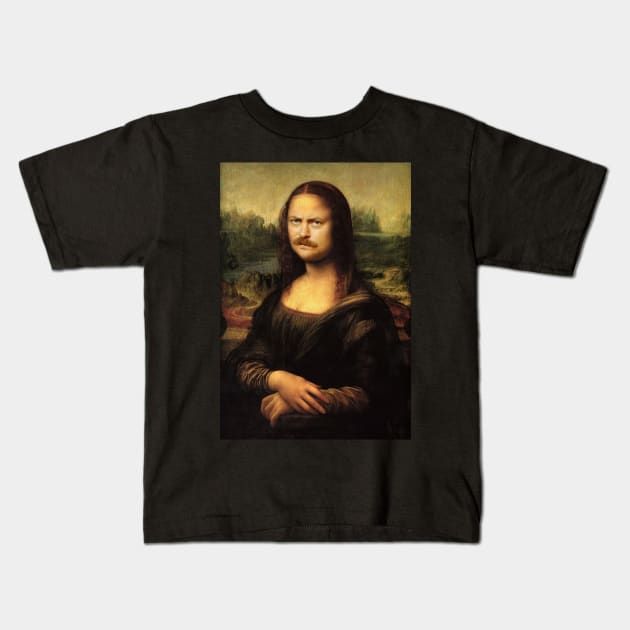 Ron Swanson Mona Lisa Kids T-Shirt by cedricrms